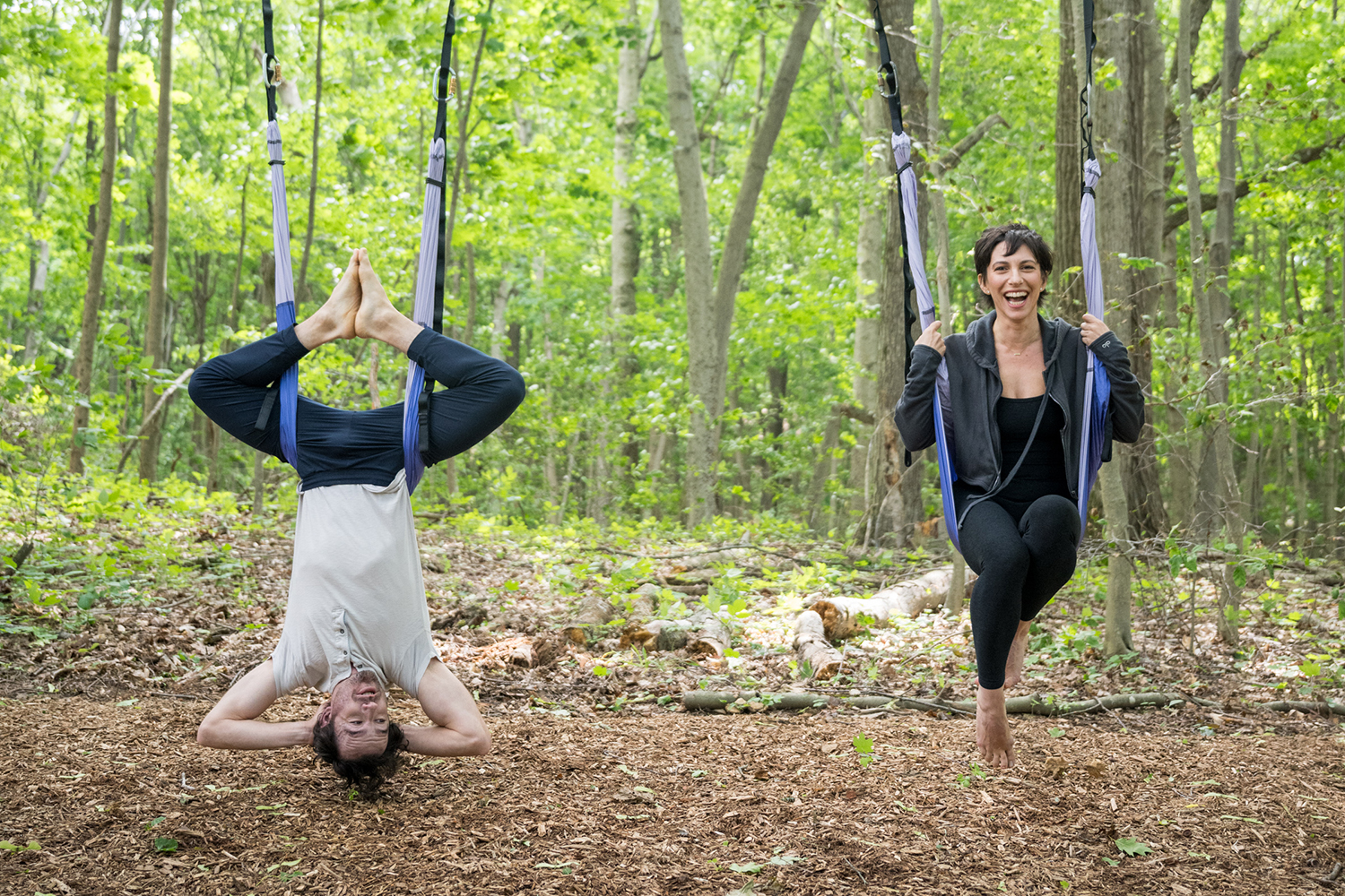 Jacobs Pillow Performing arts dancers doing Ariel yoga at Canyon Ranch Lenox