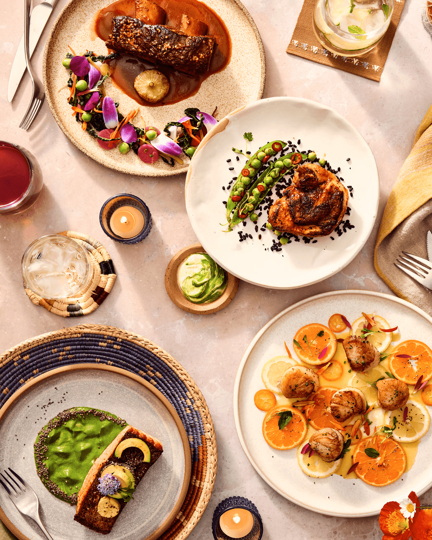 A Table Full of Dishes with Food 