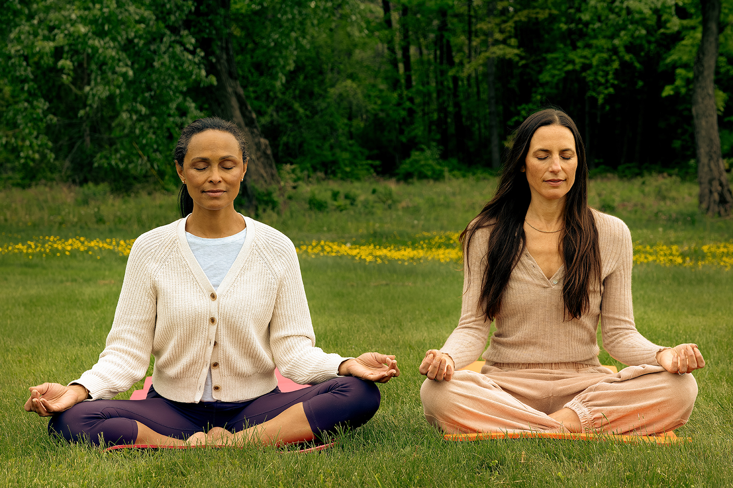 two women meditating