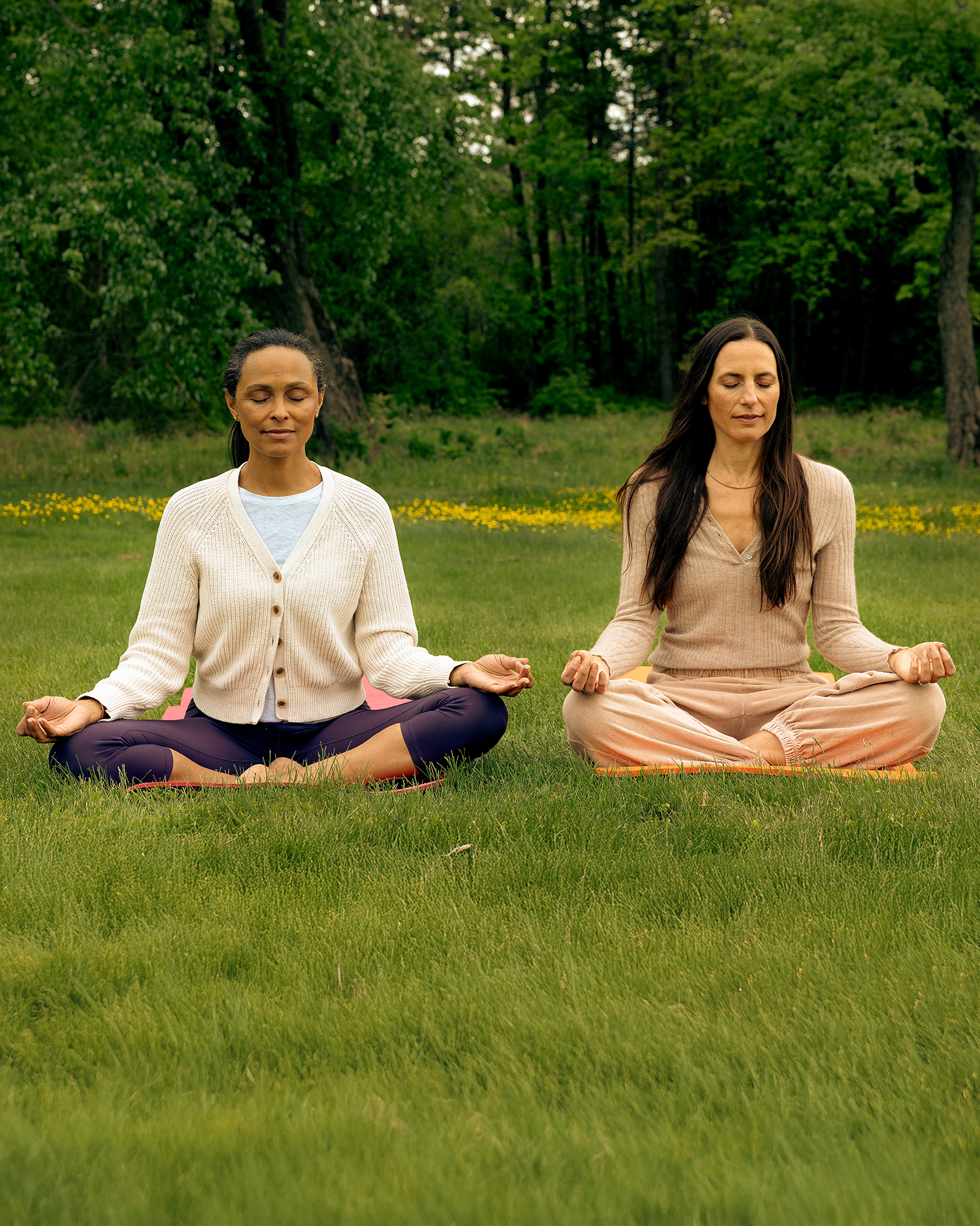 two women meditating