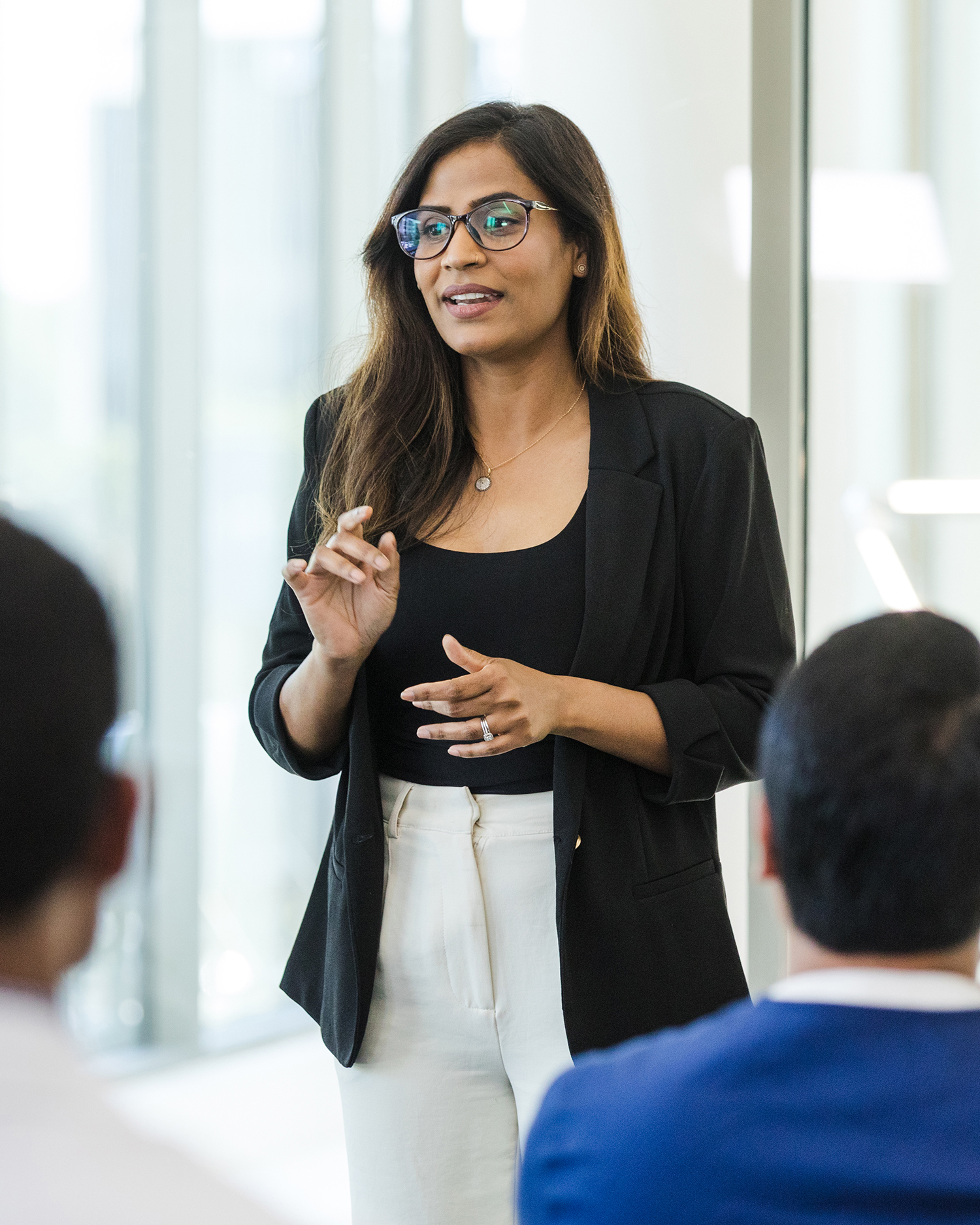 A woman giving a lecture