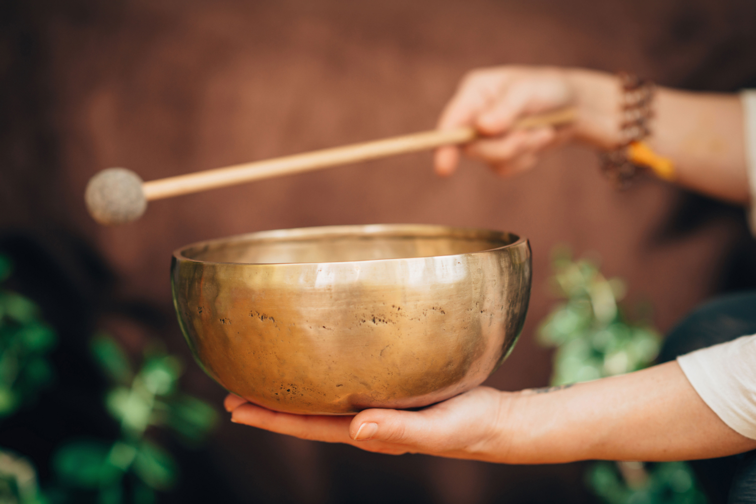 A brass singing bowl for a sound bath