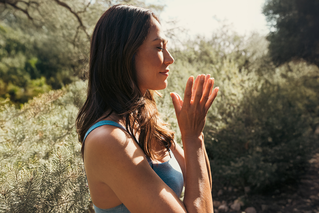 a woman meditating