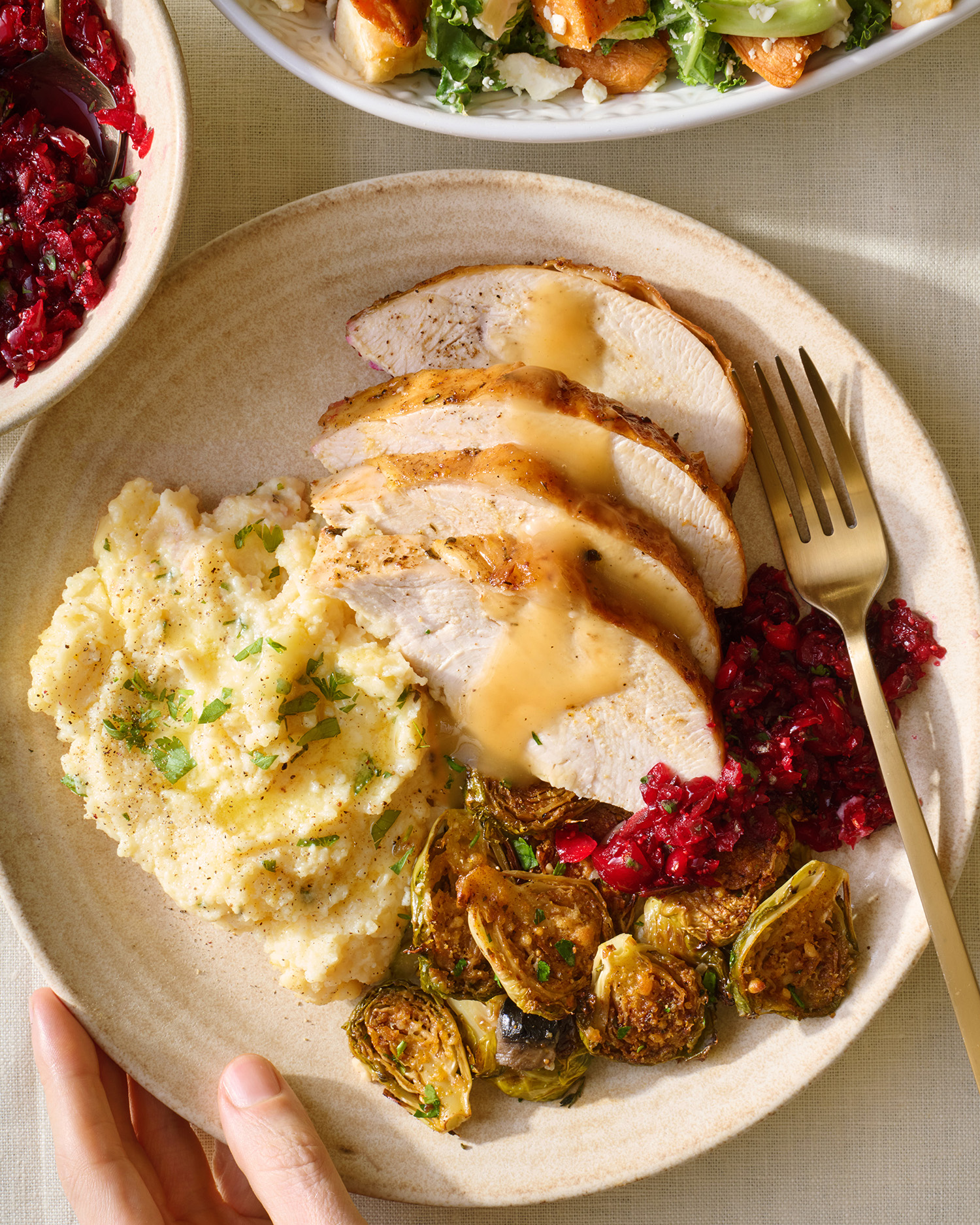 a plate of gourmet thanksgiving food