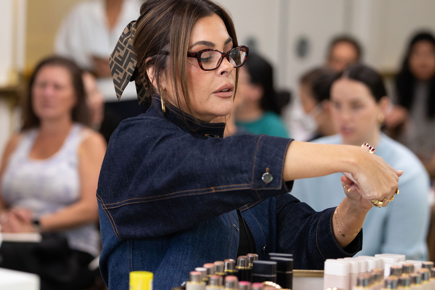 A woman with skincare product