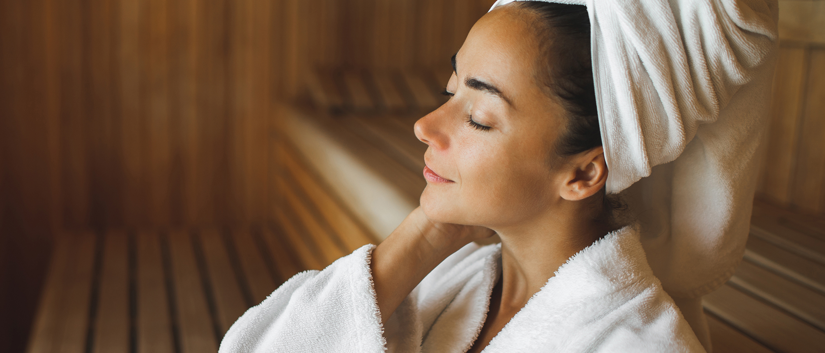 A woman in a sauna
