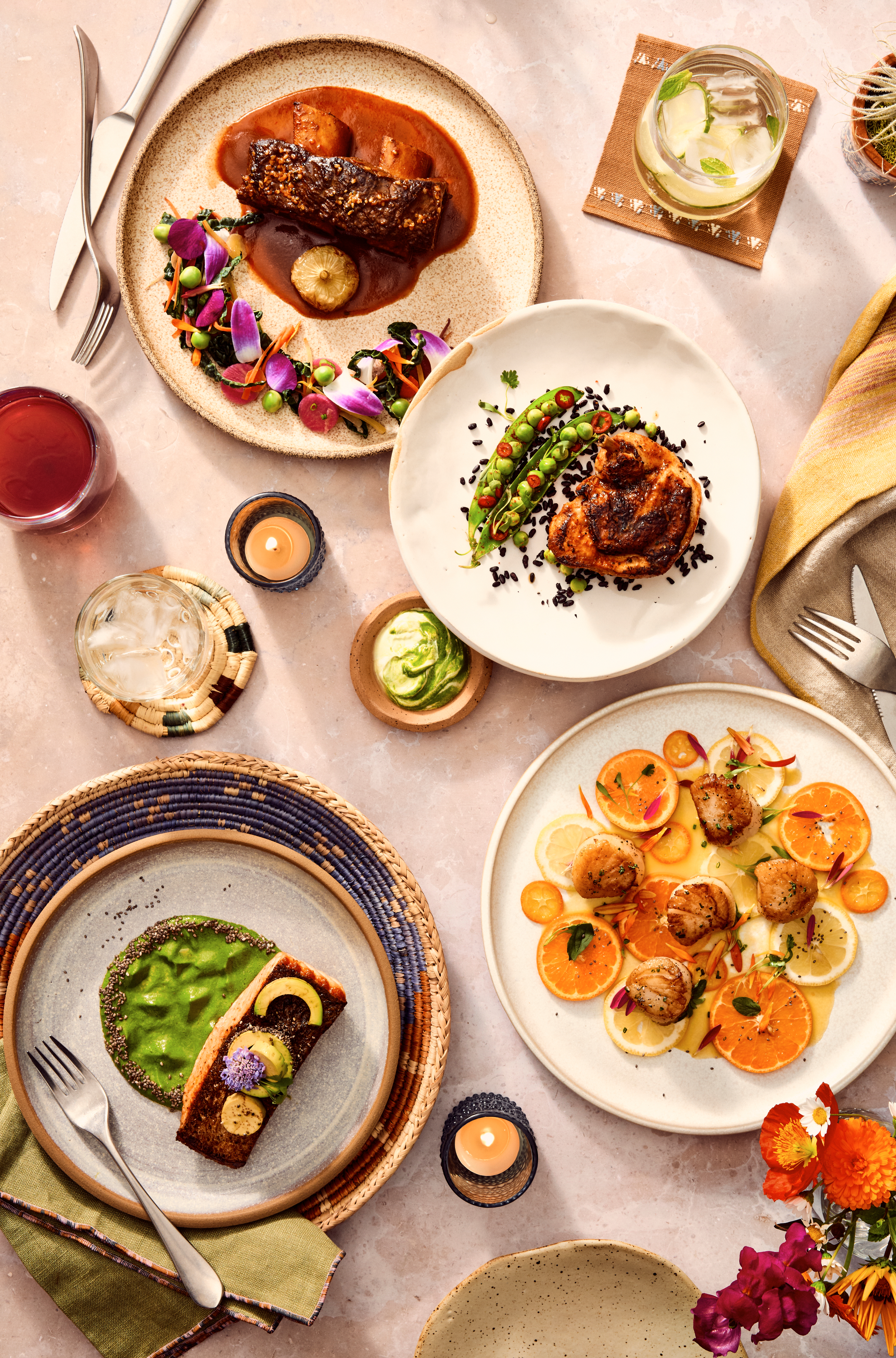 Dinner Table Setting with Food 