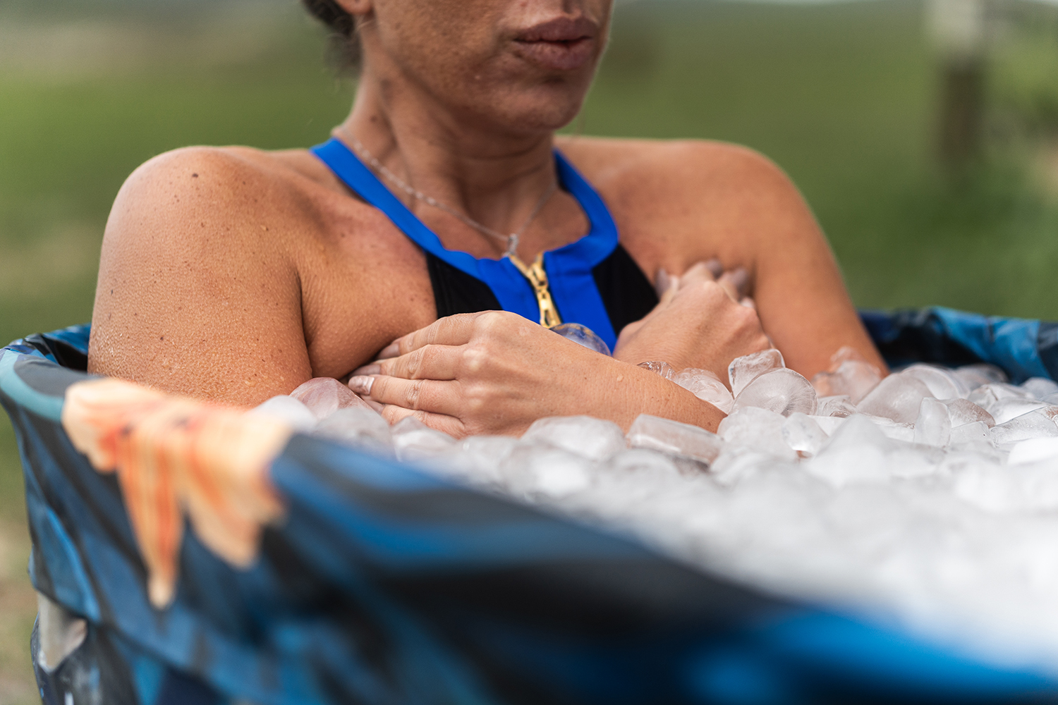 a woman in an ice bath