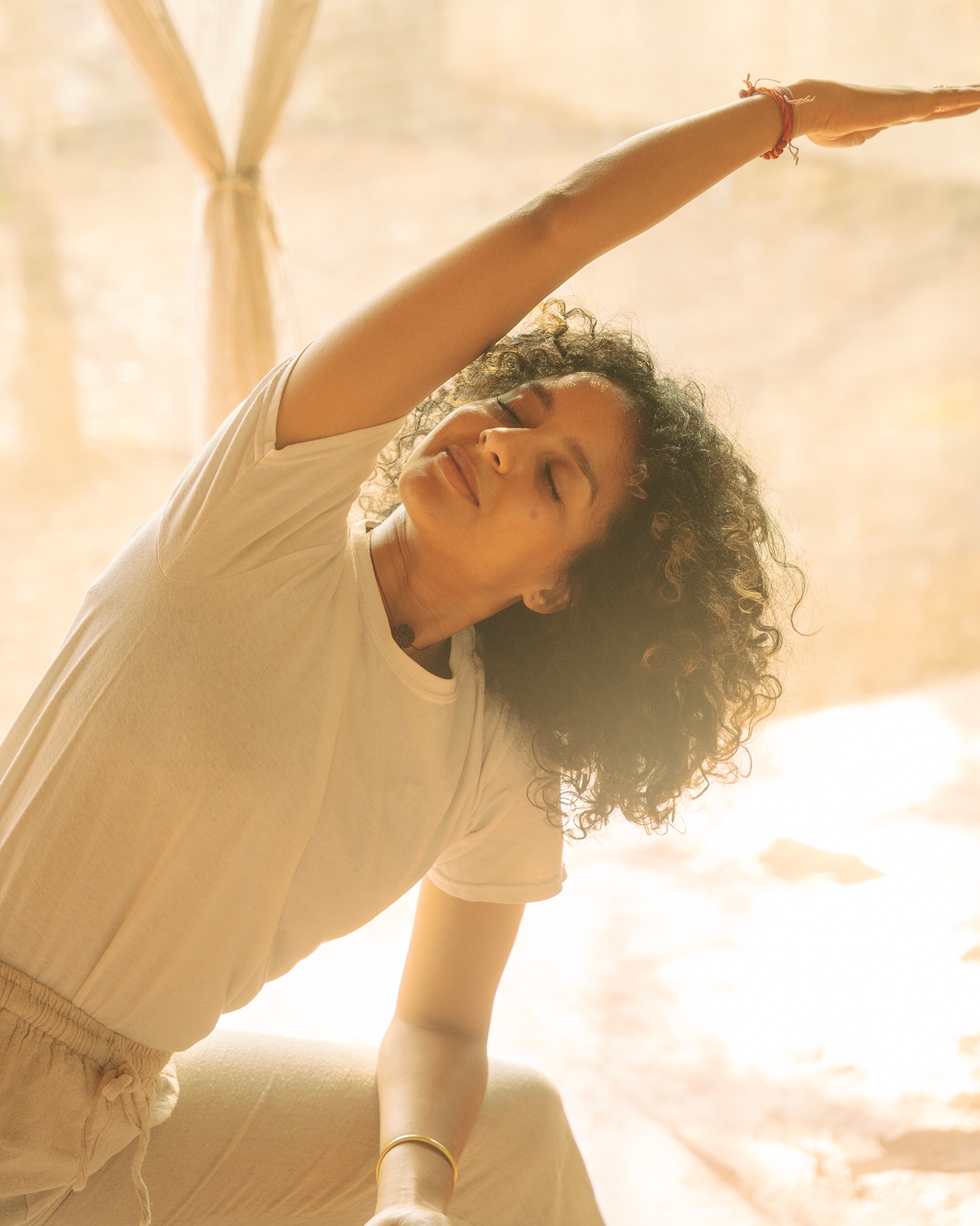 a woman stretching