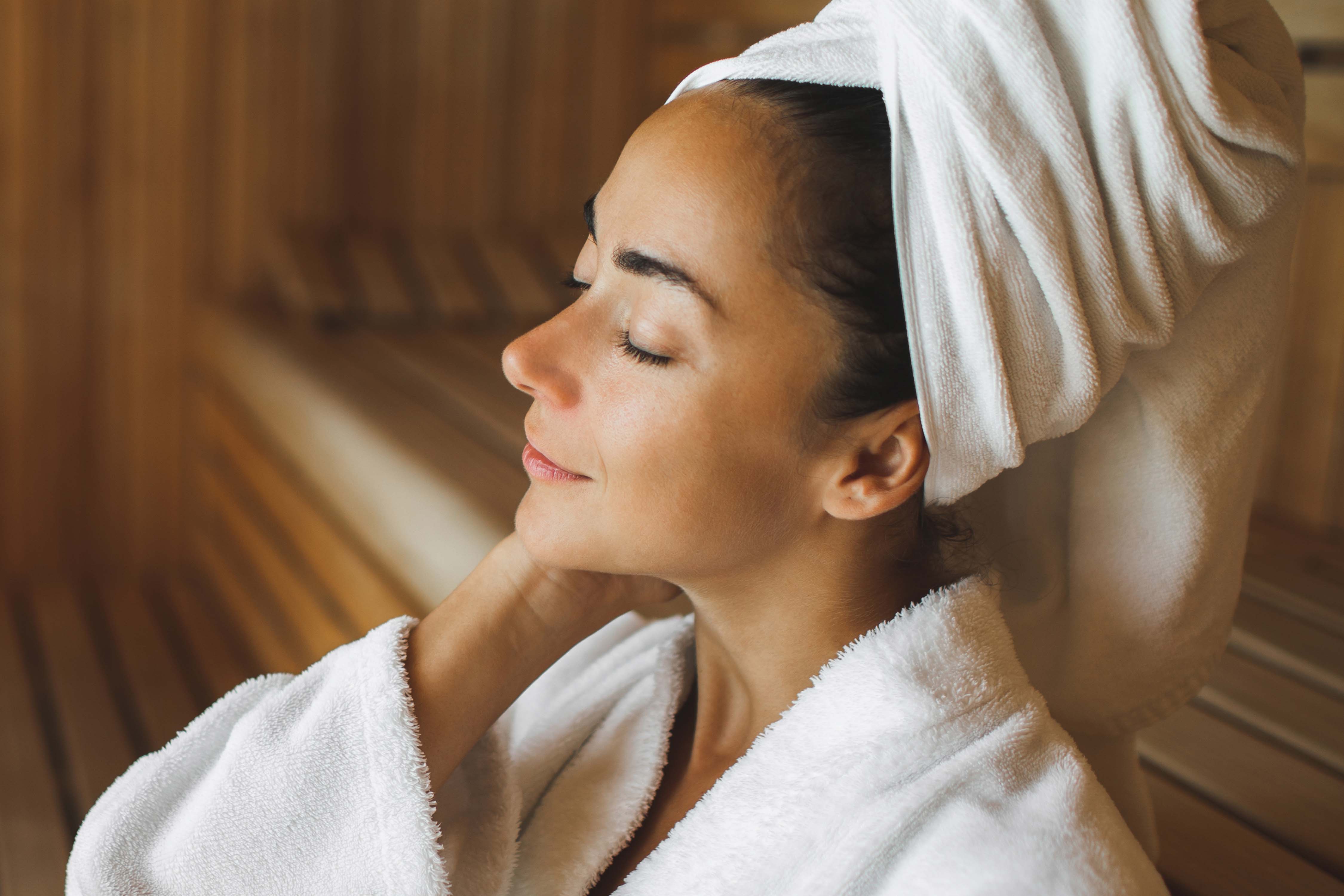 A woman in a sauna