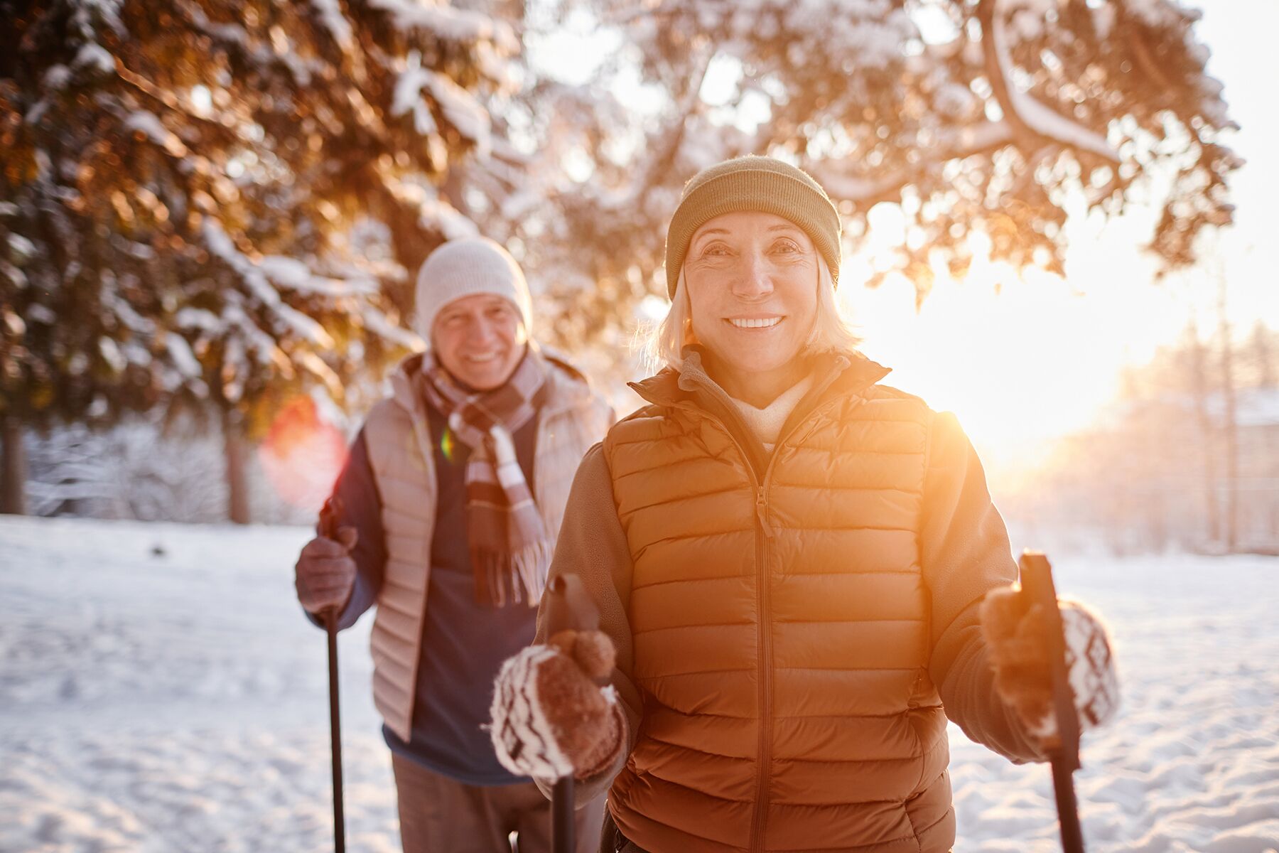 A couple walking in the snow