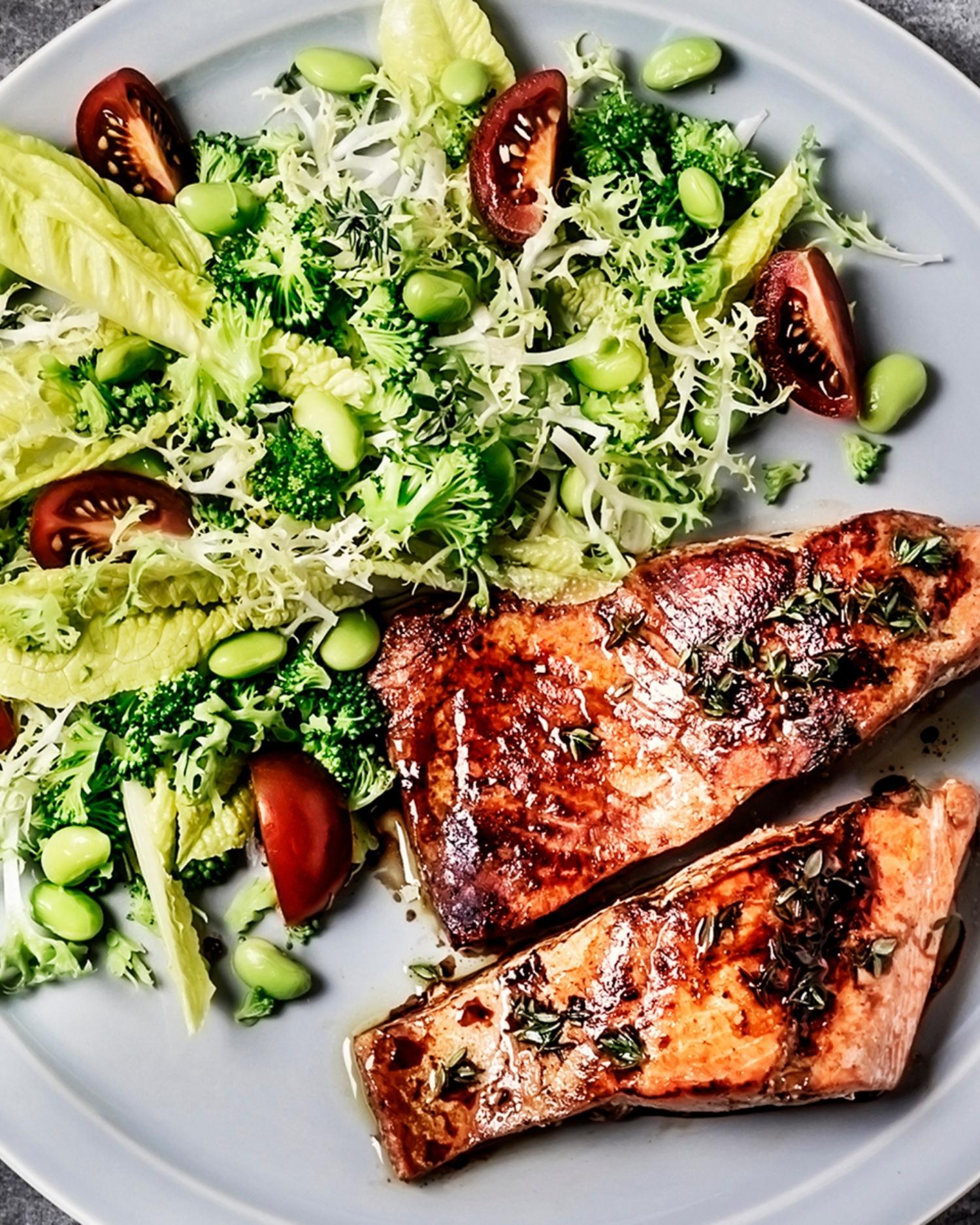 Grilled Salmon and Charred Broccolini Caesar 