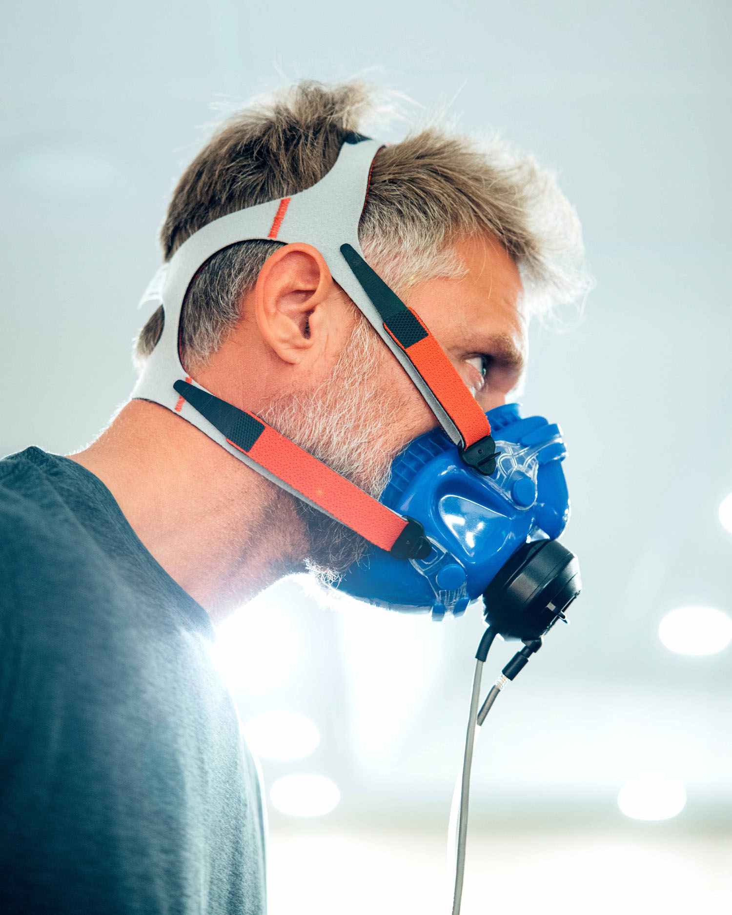 A man with a Vo2 Mask