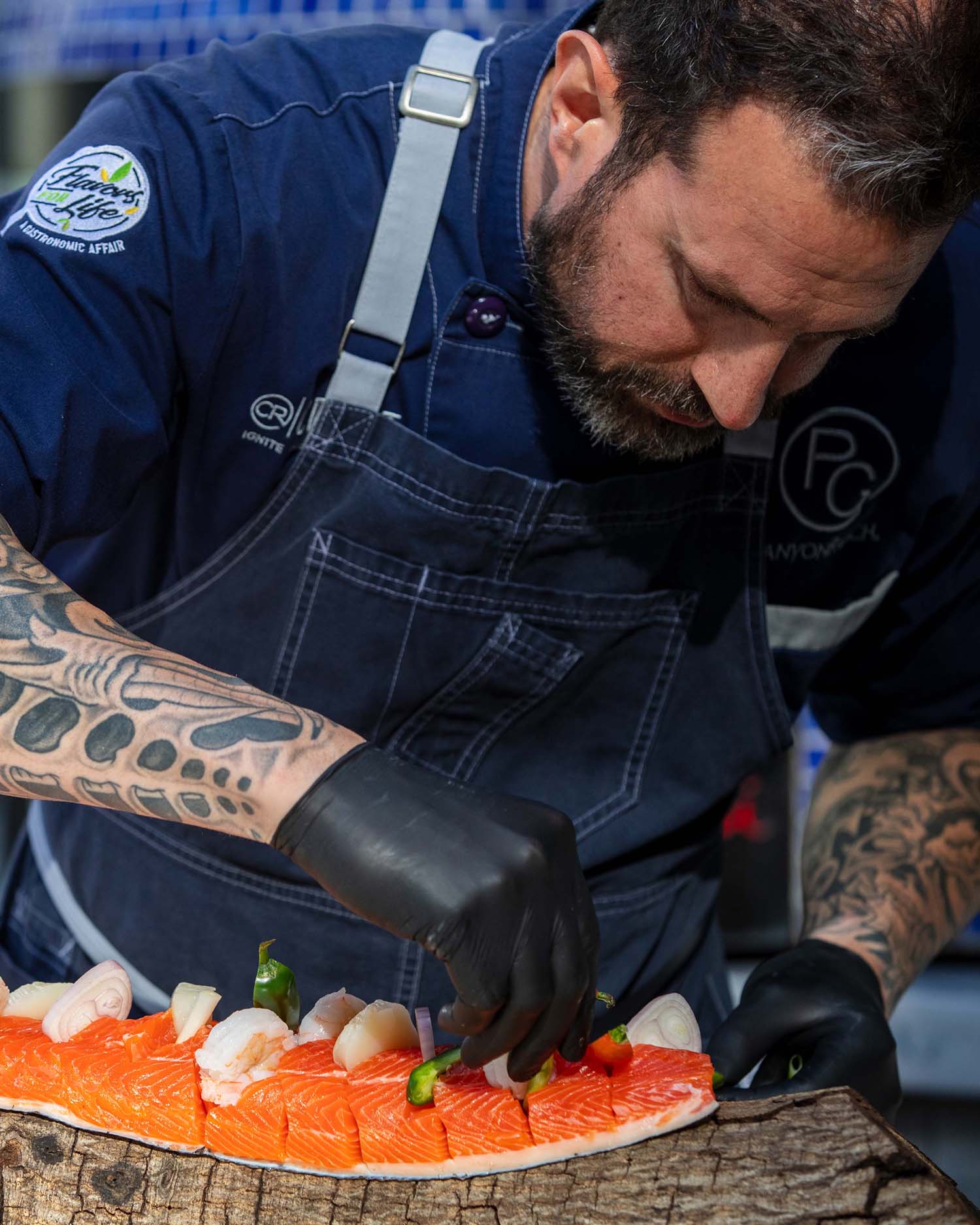 Chef Pete prepping a Salmon Filet