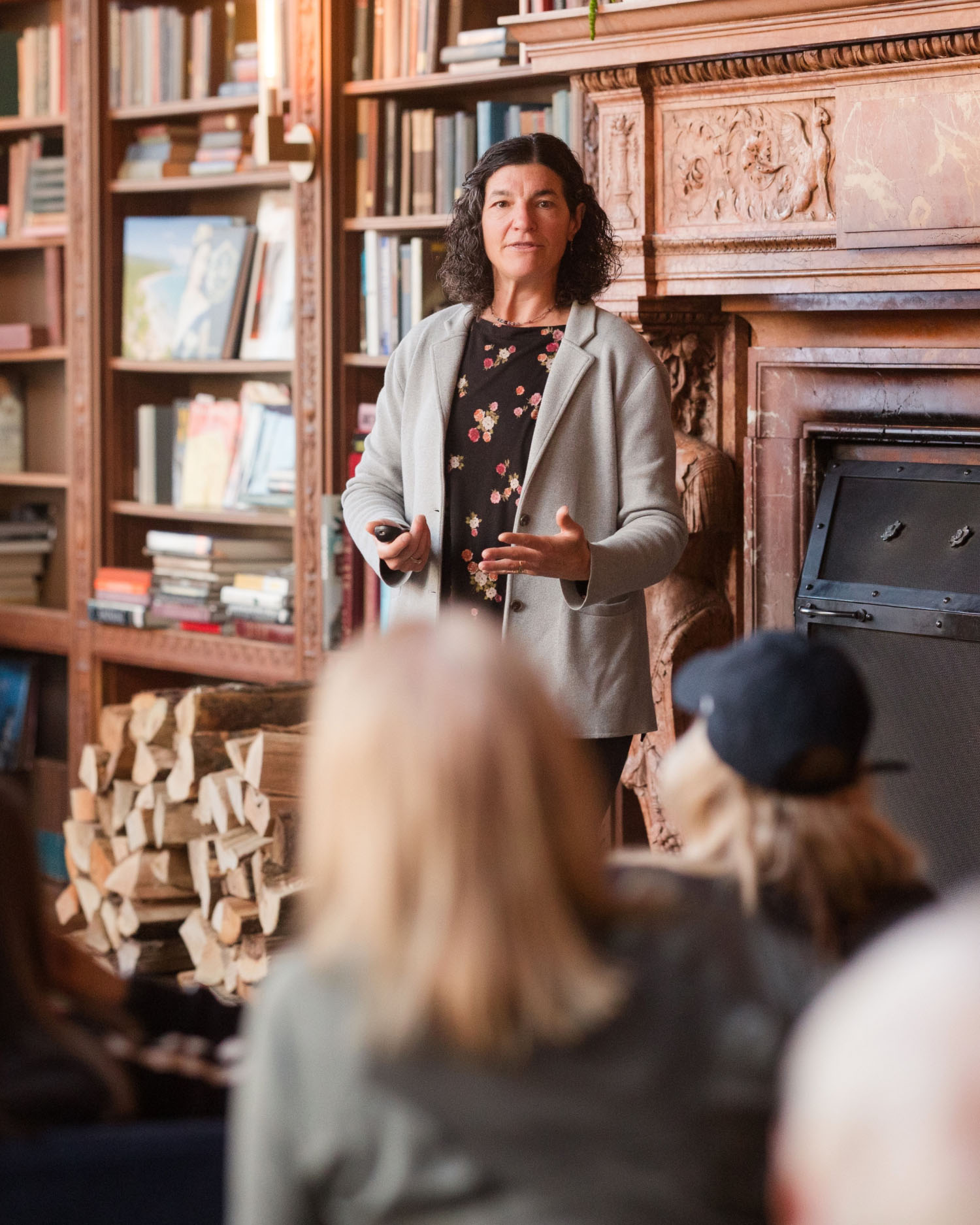 a woman giving a lecture