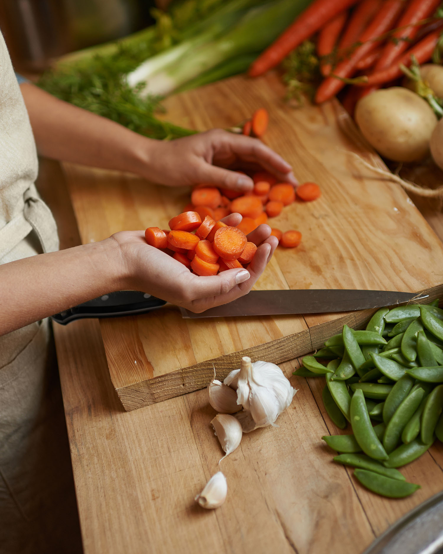 a woman prepping food to cook