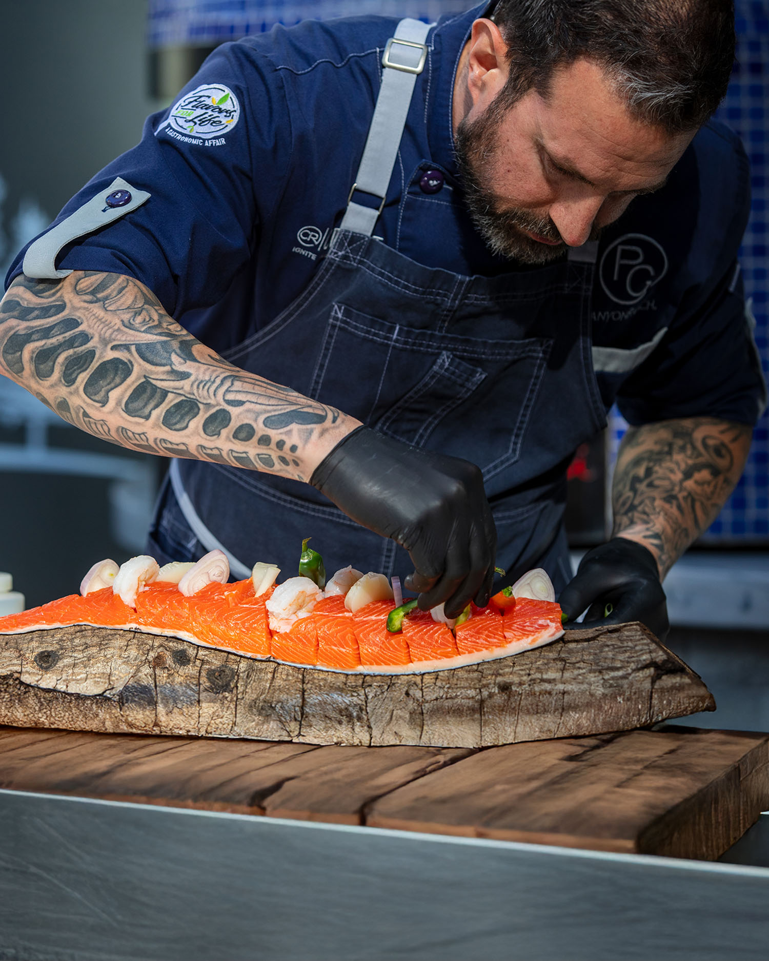 Chef Pete prepping a Salmon Filet