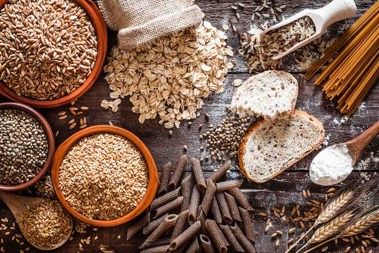 a display of different grains and flour