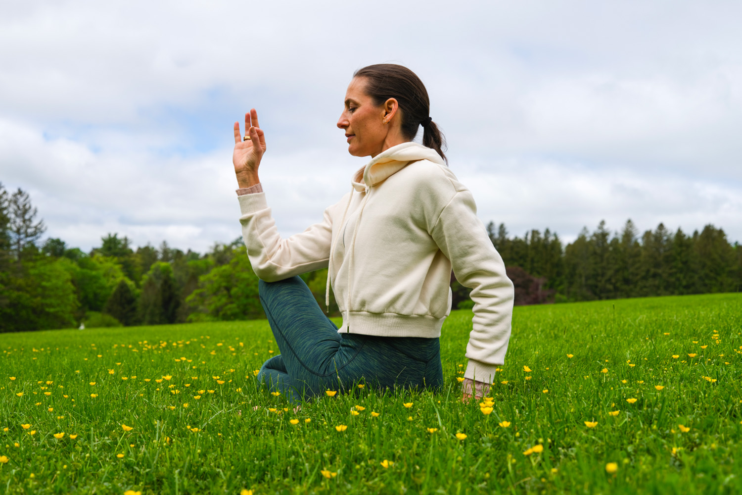 Woman Meditating in the Outdoors at Canyon Ranch Lenox Resort 
