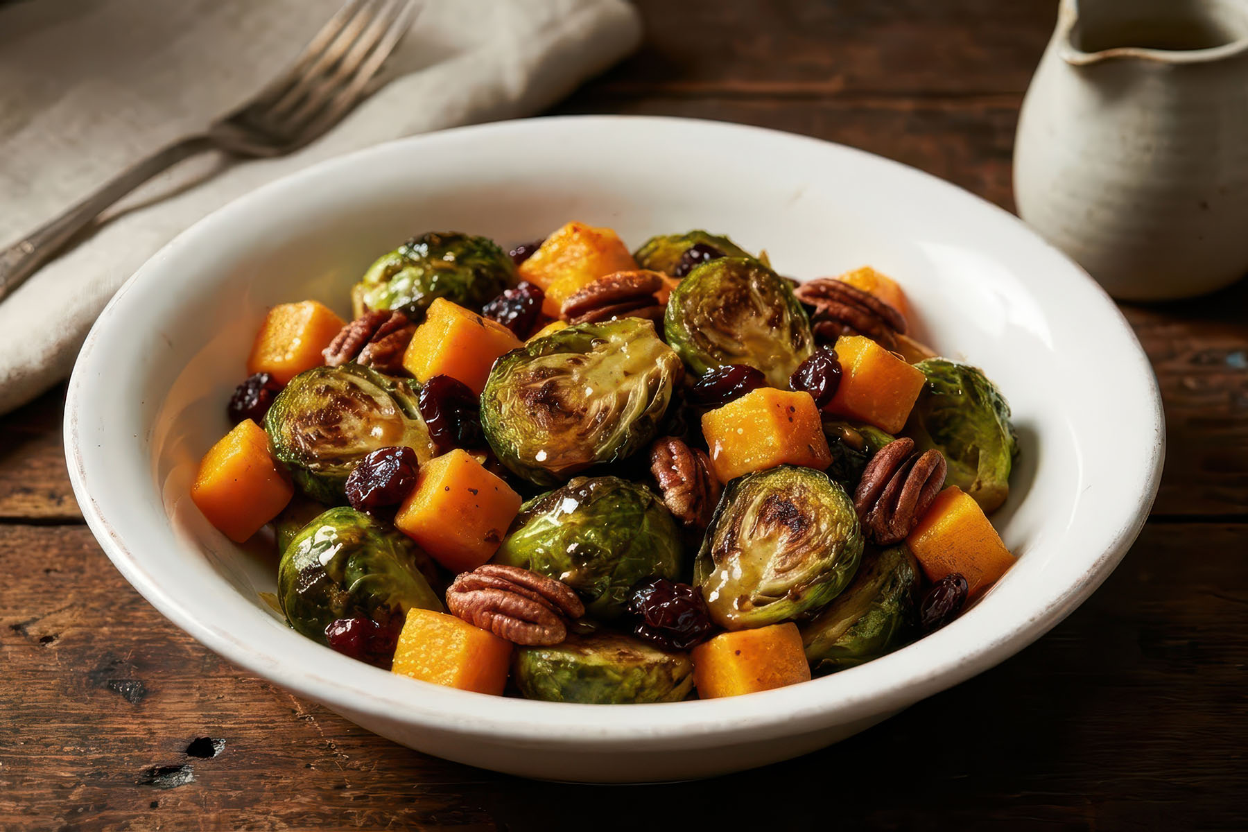 a bowl of brussels sprouts & butternut squash melange 