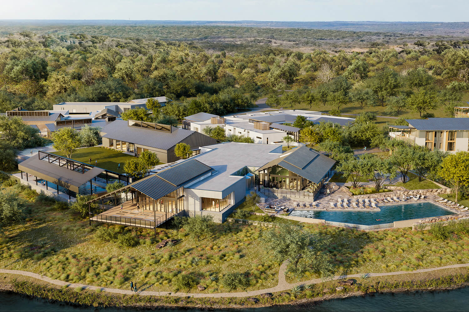 An architect rendering of Canyon Ranch Austin resort