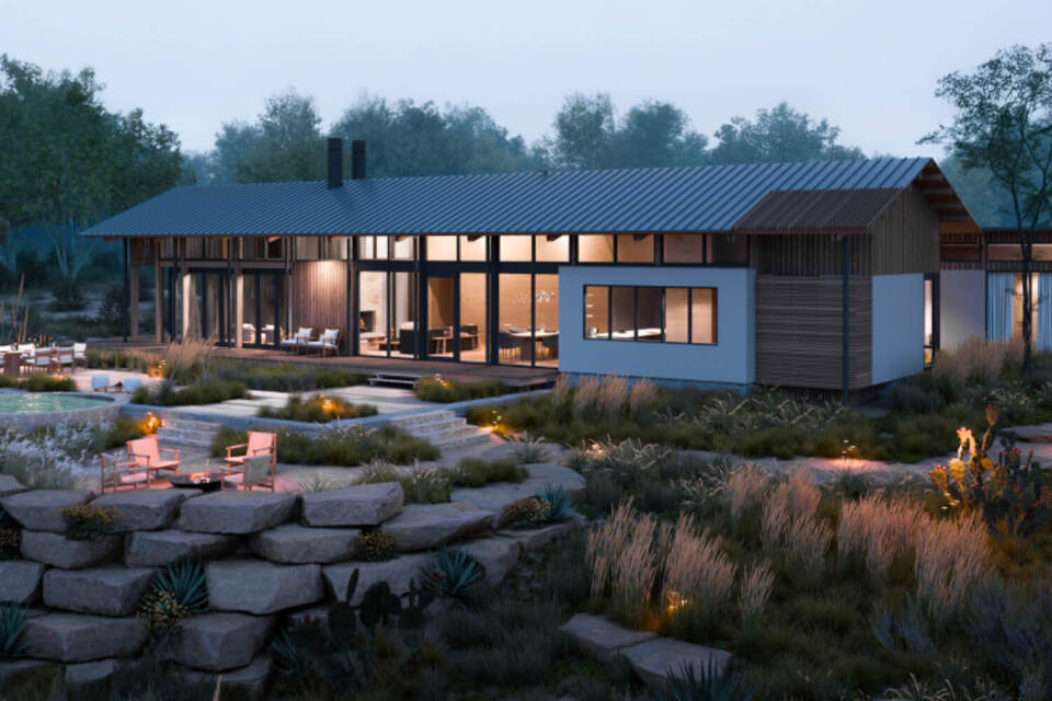 A rendering of a new home at Canyon Ranch Austin