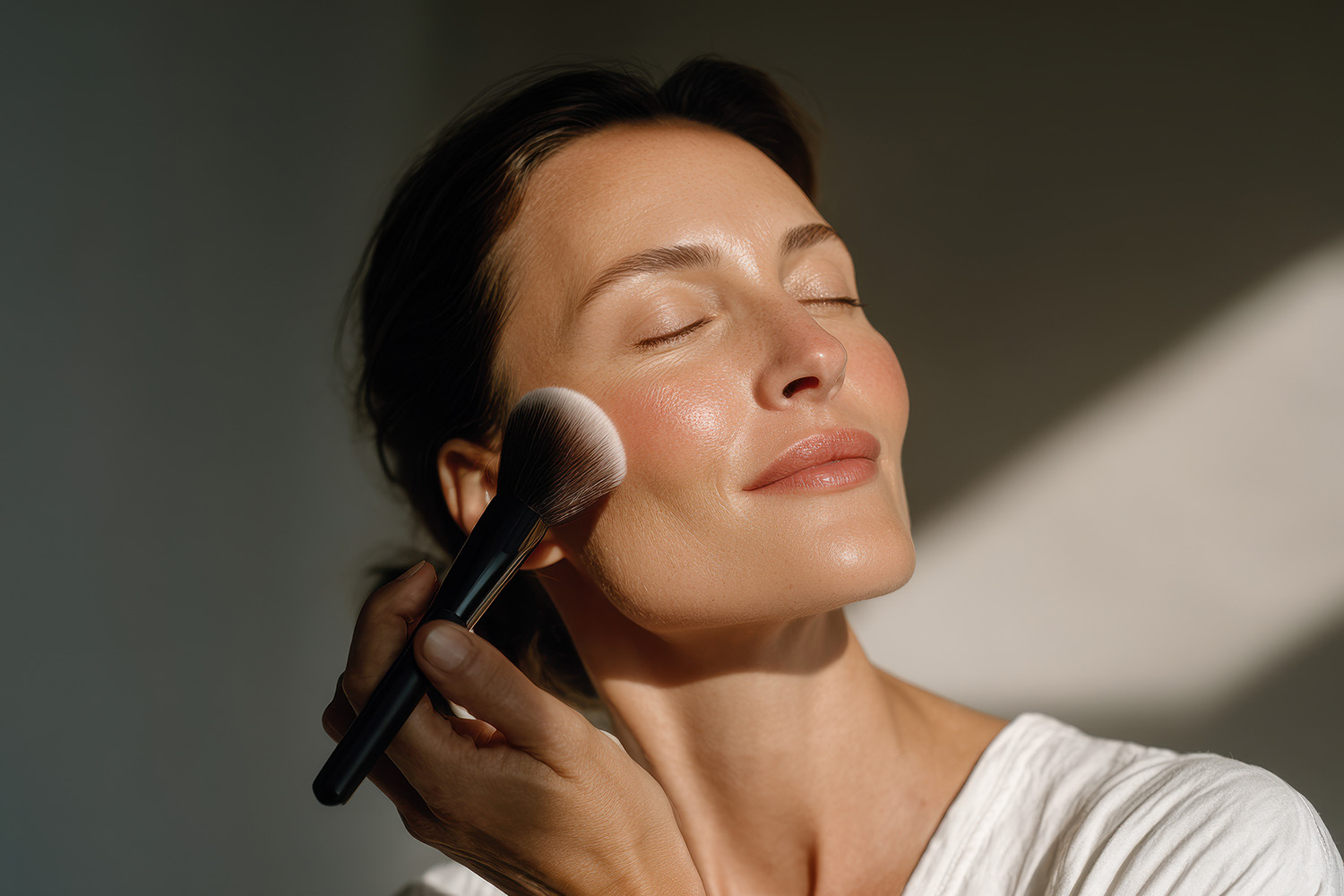 a woman applying makeup