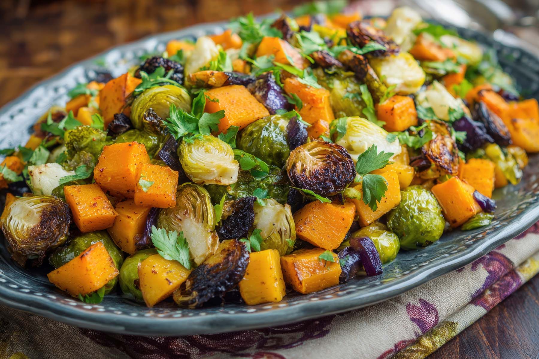 a bowl of brussels sprouts & butternut squash melange 