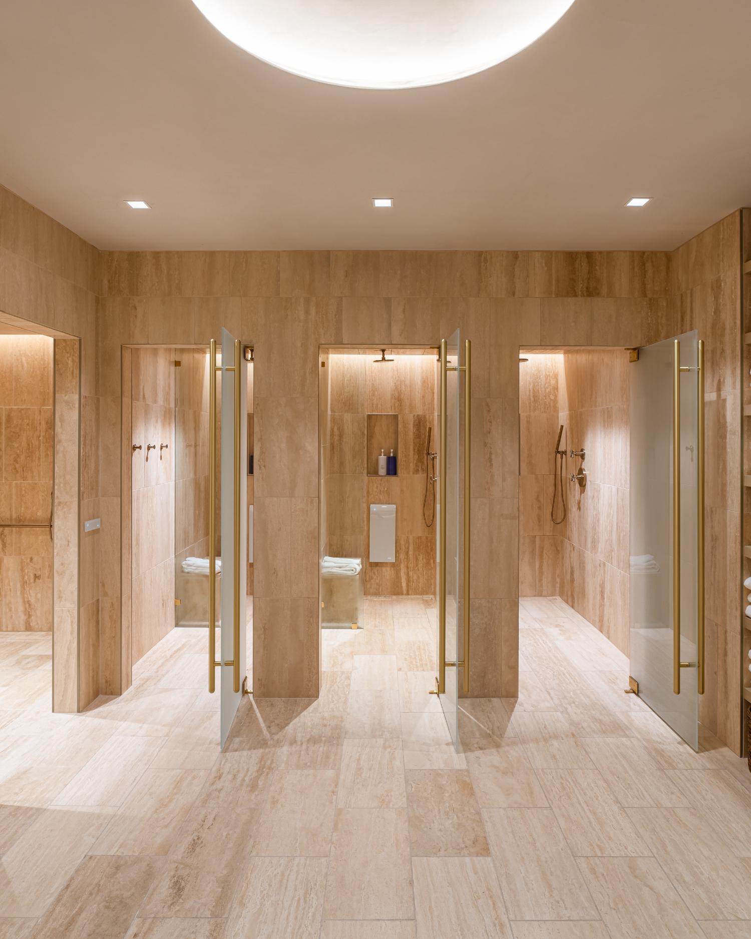 The shower rooms at the Canyon Ranch Fort Worth Fitness Club + Spa
