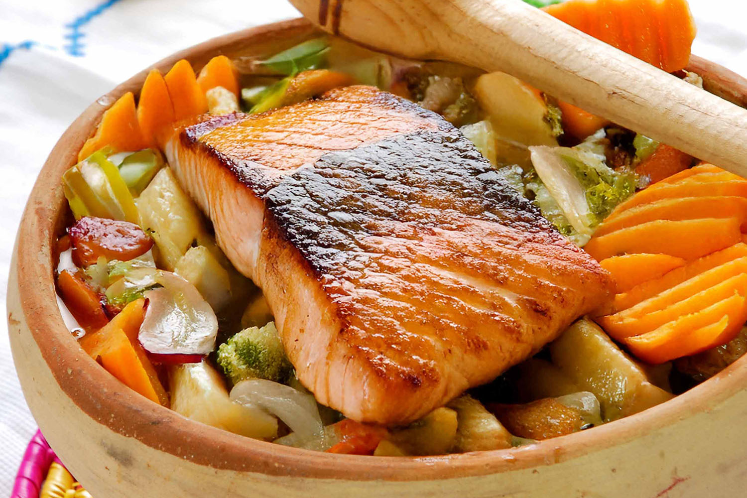 Seared Salmon with Nopales en Escabeche