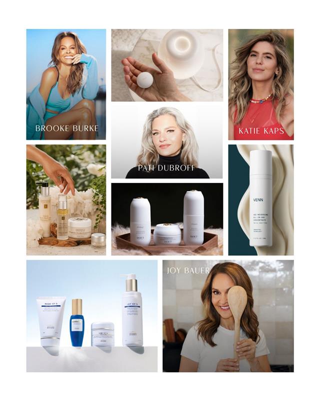A collage of beauty products