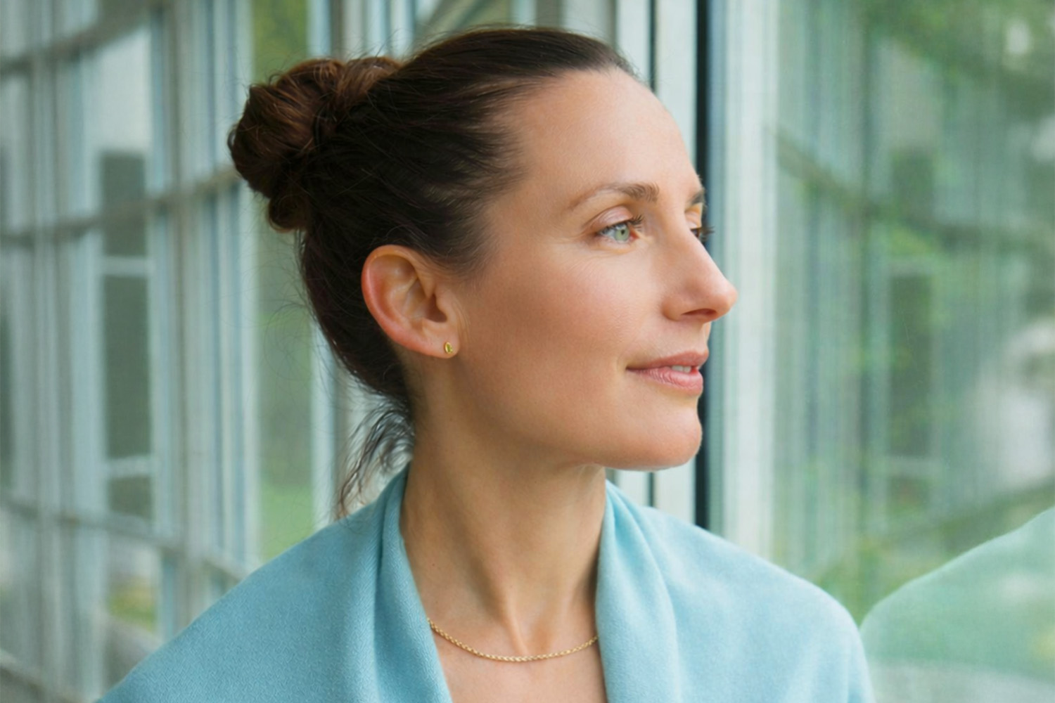 A woman looking out the window