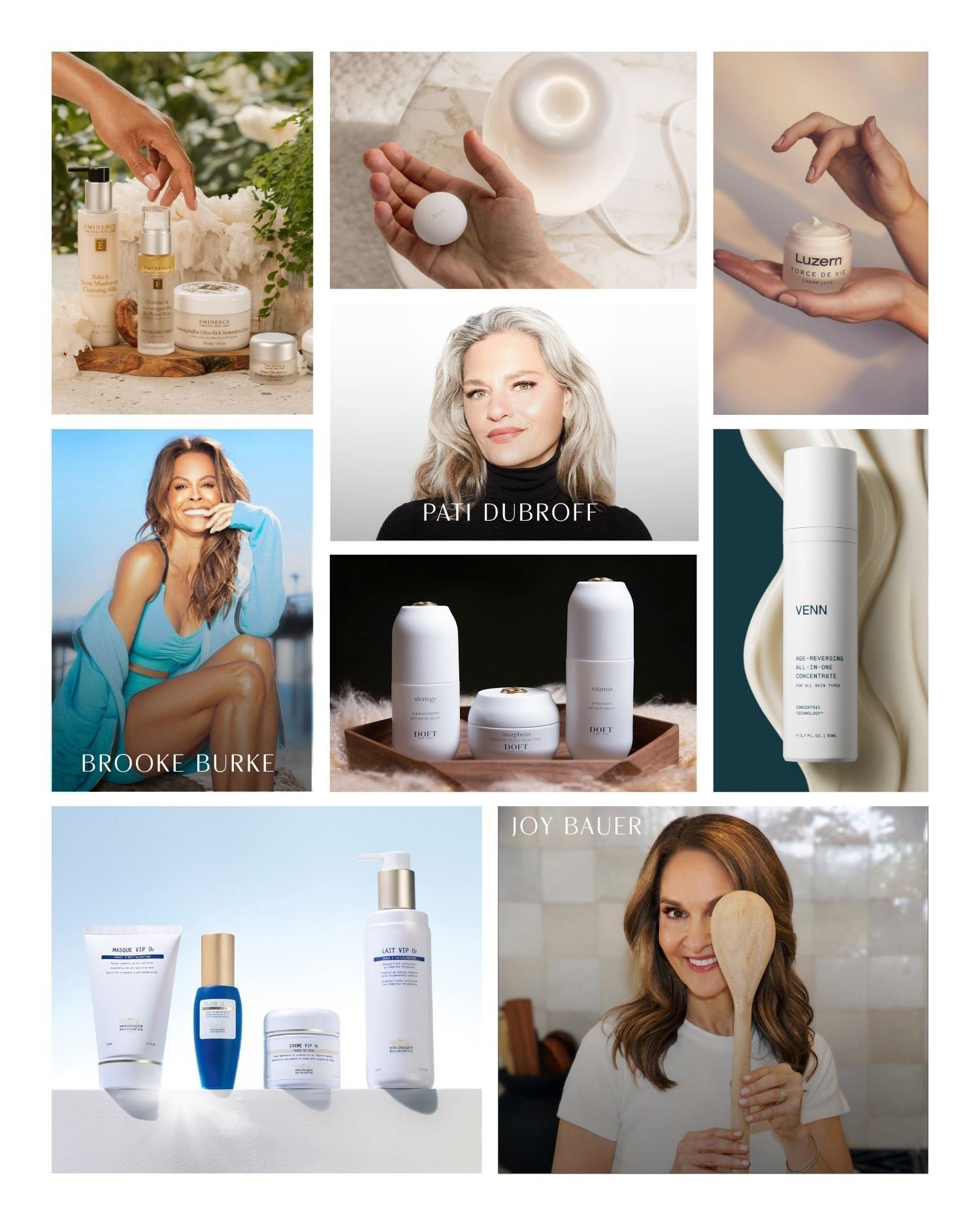 A collage of beauty products