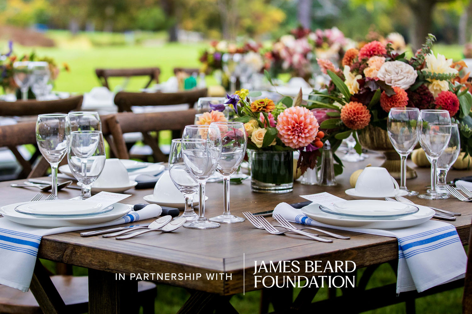 Table Setting with text Great Lawn Supper Series in Partnership with James Beard Foundation