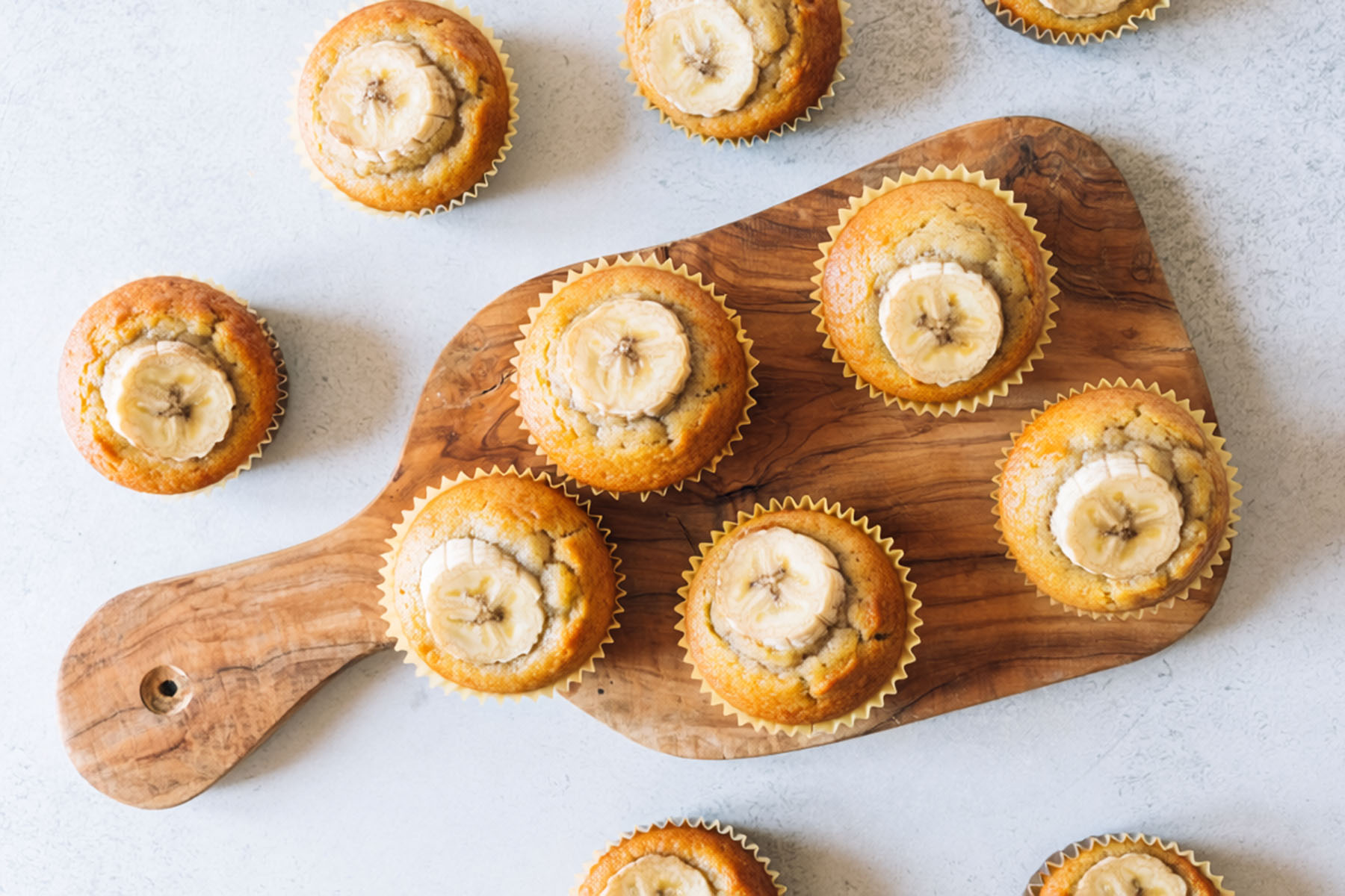 a display of banana muffins
