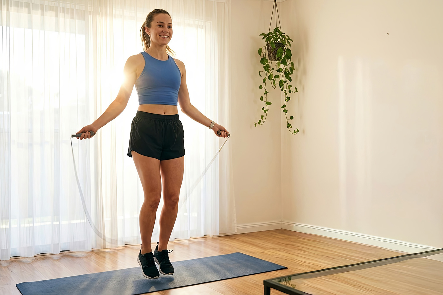 a woman jump roping