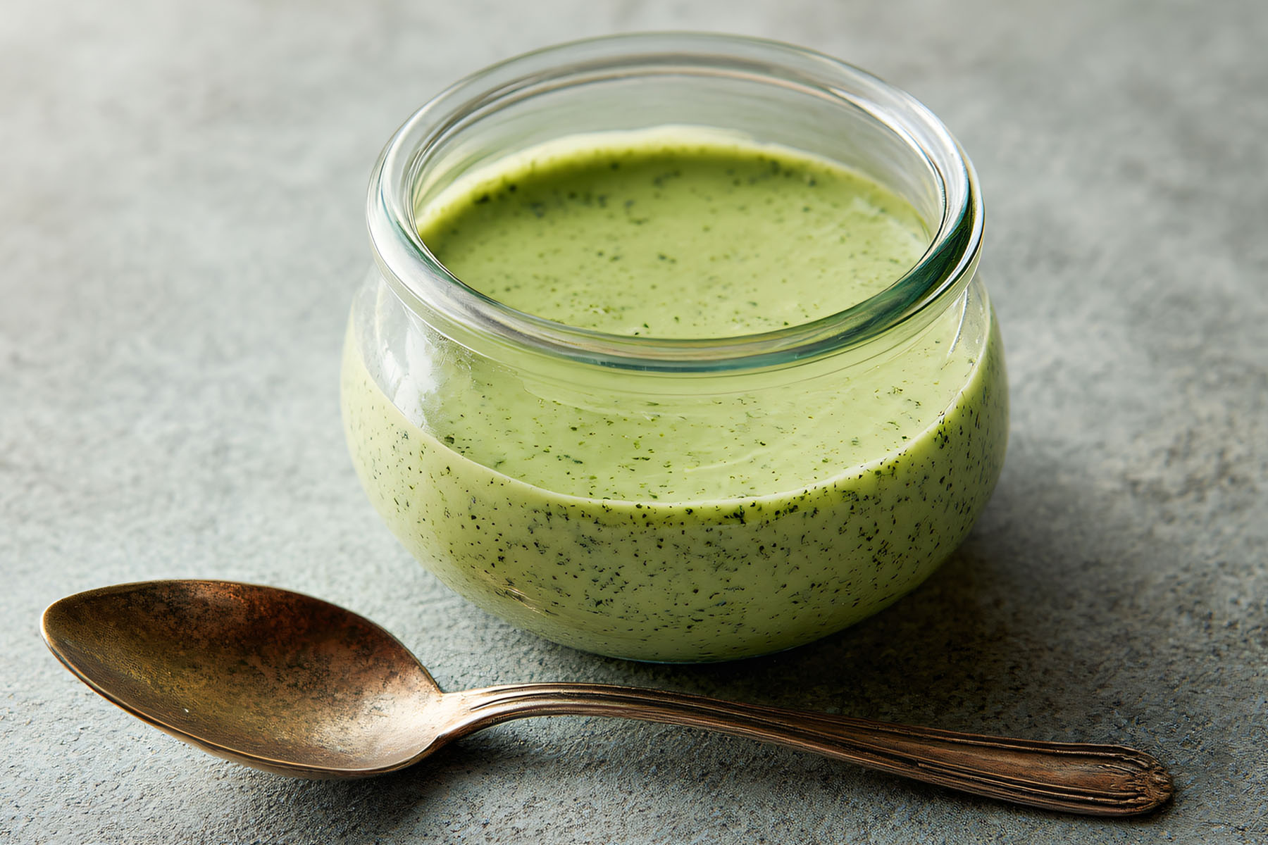 a jar of Tahini Avocado Dressing 