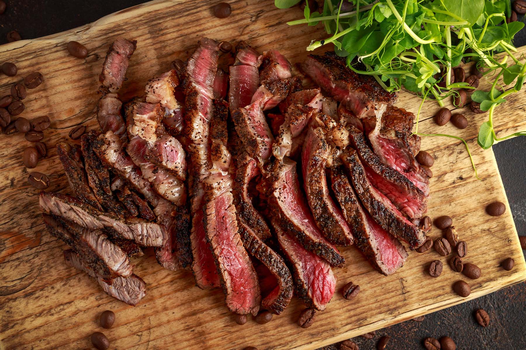 Coffee & Cocoa Rubbed Wagyu on a cutting board