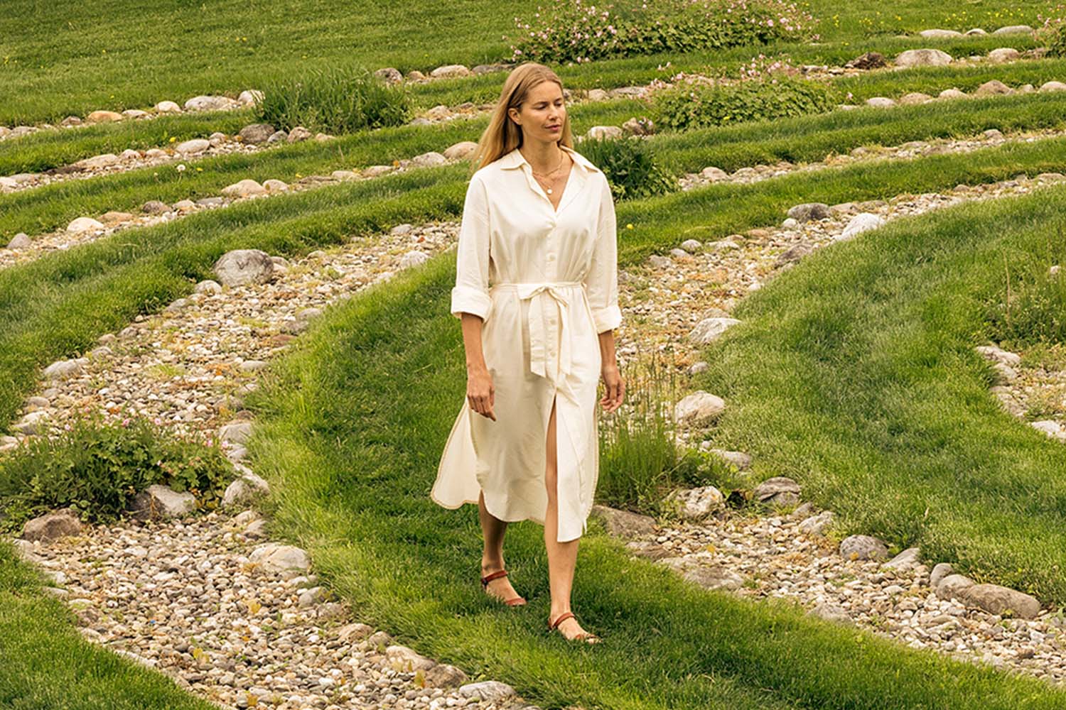 a woman walking the labyrinth at Canyon Ranch Lenox
