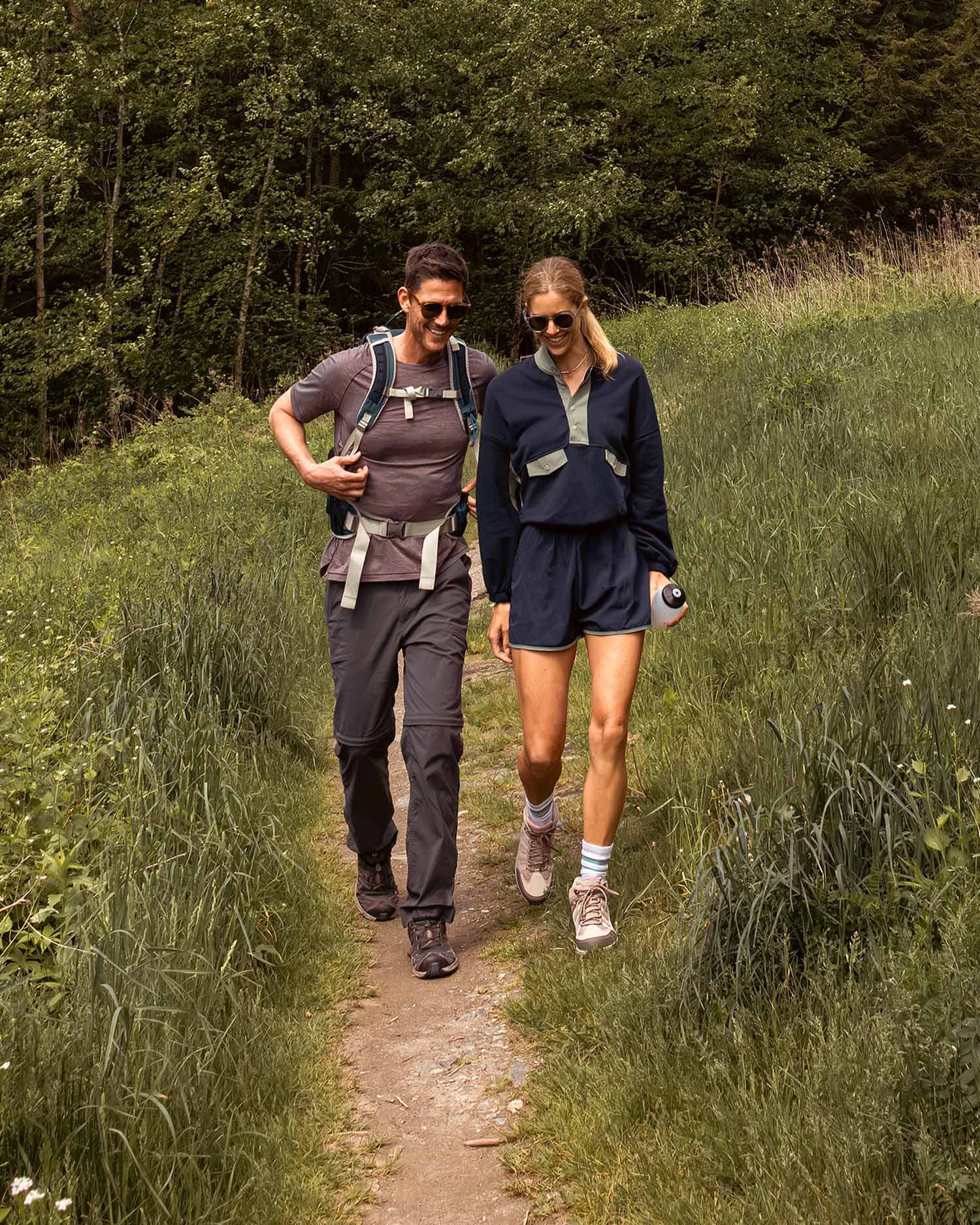 A Couple Hiking Outdoors in the Berkshires in Summer 