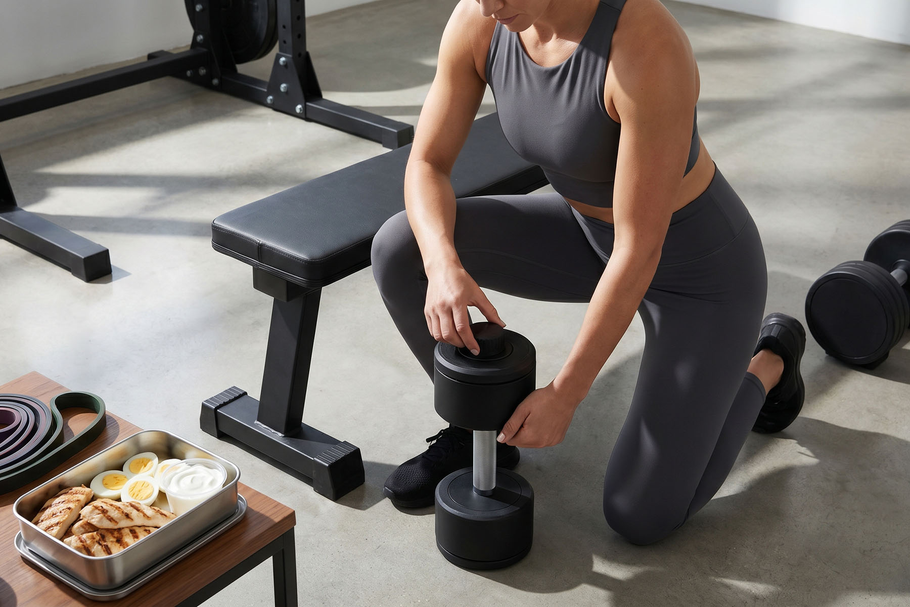 a woman lifting weights