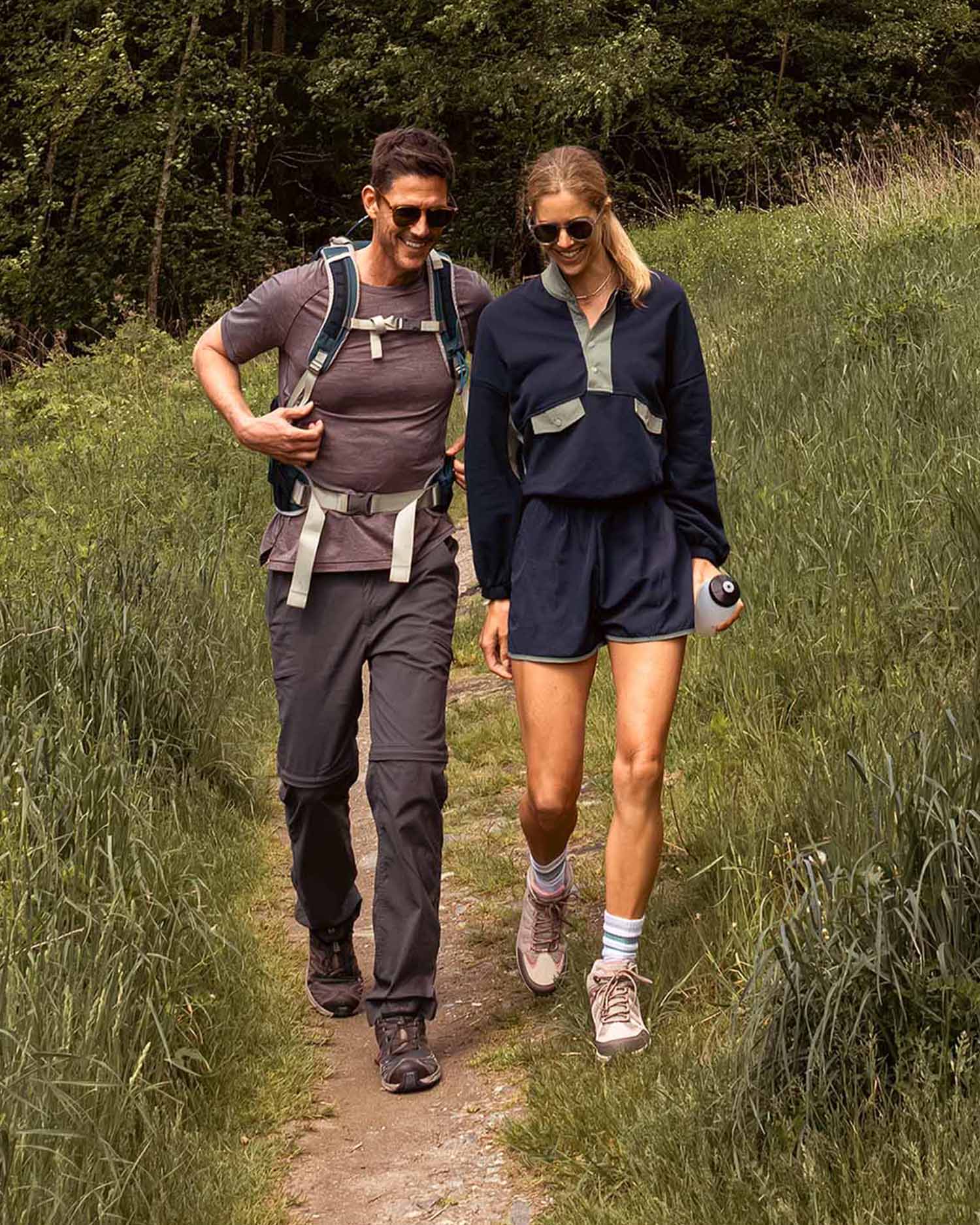 A Couple Hiking Outdoors in the Berkshires in Summer 