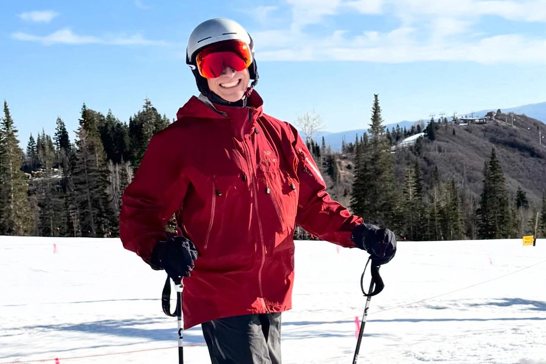 a woman hiking in the snow