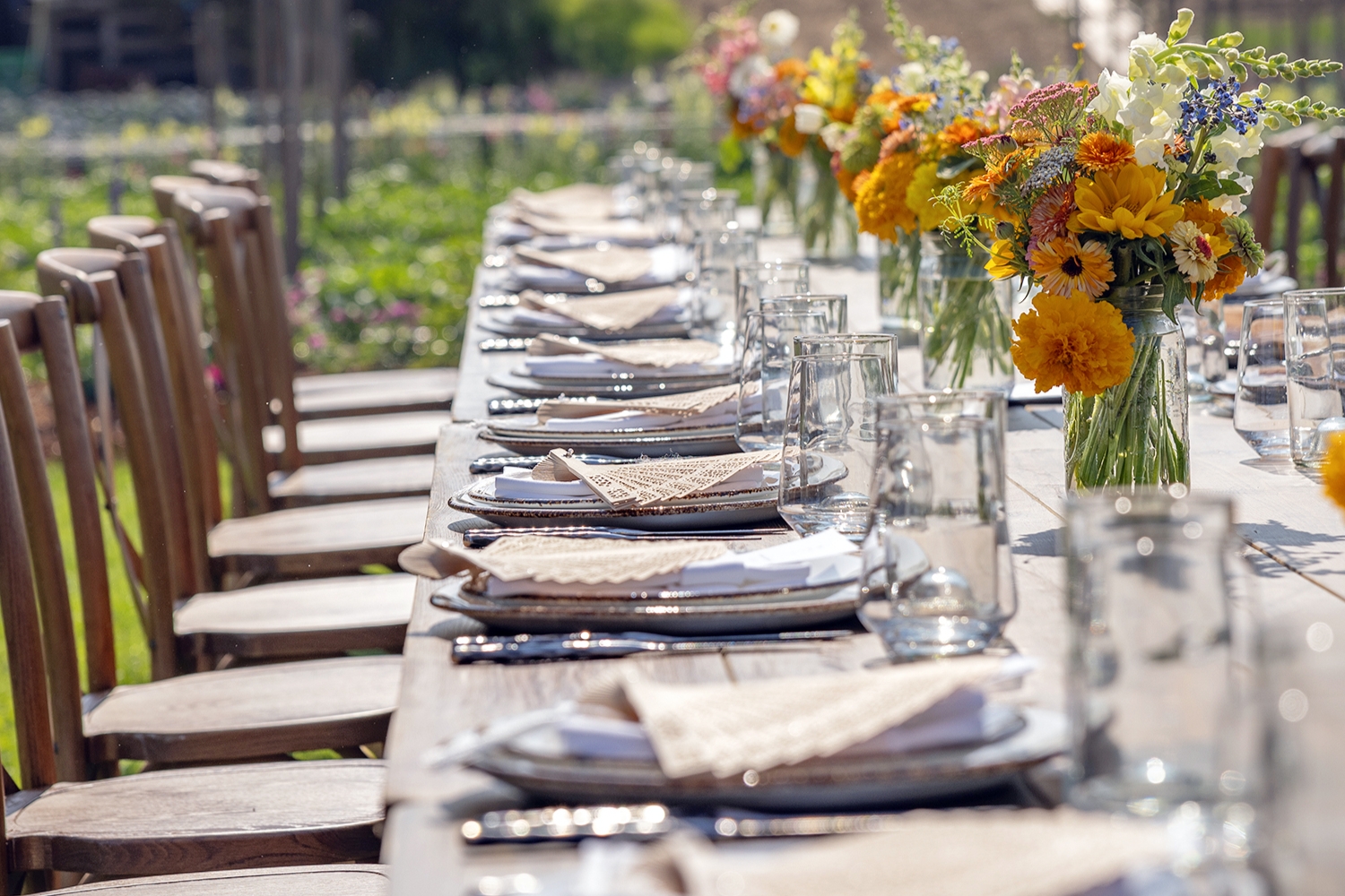 A dining table set for alfresco dinner