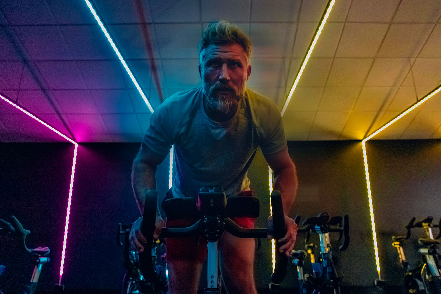 a man on a stationary bike