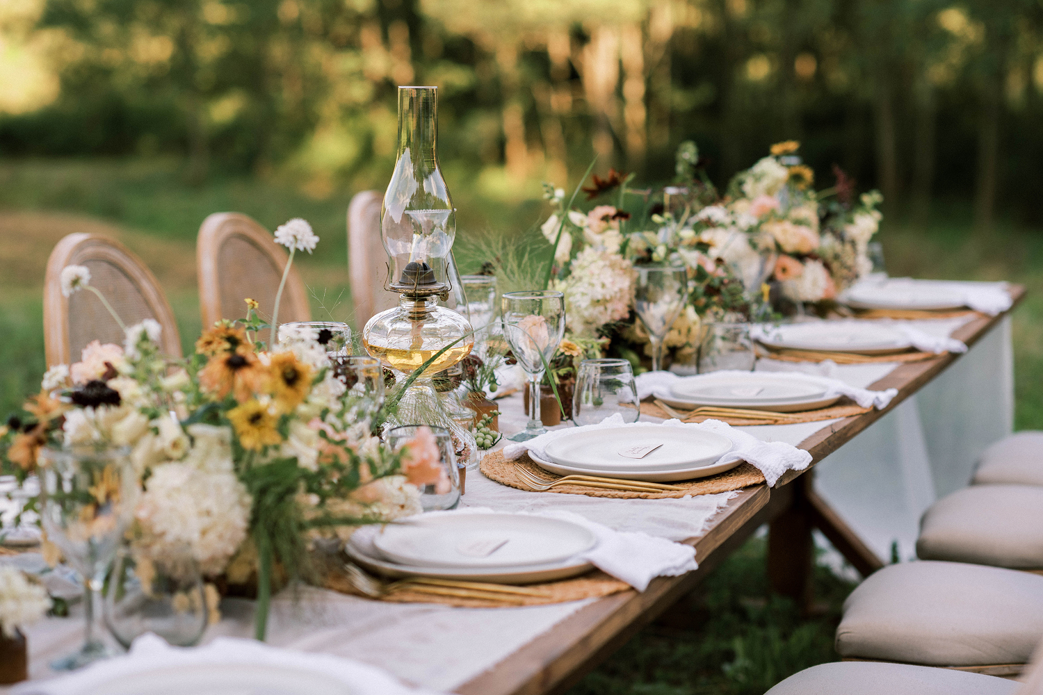 A dining table set for alfresco dinner