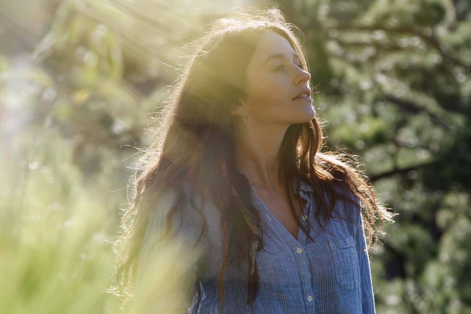 a woman walking in nature