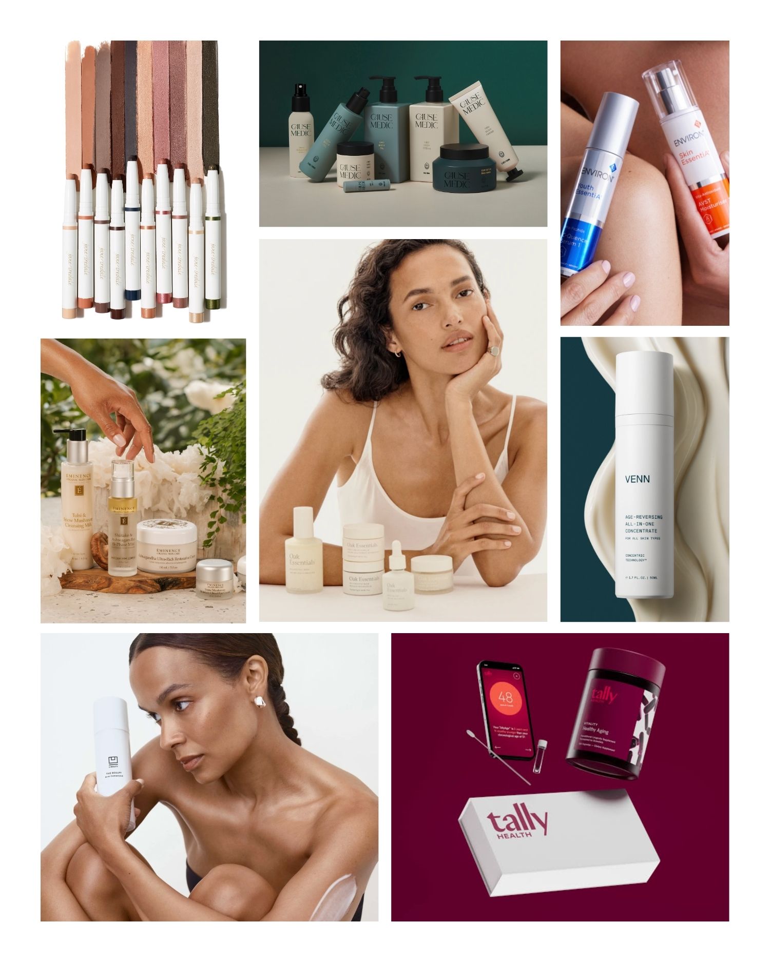A collage of beauty products