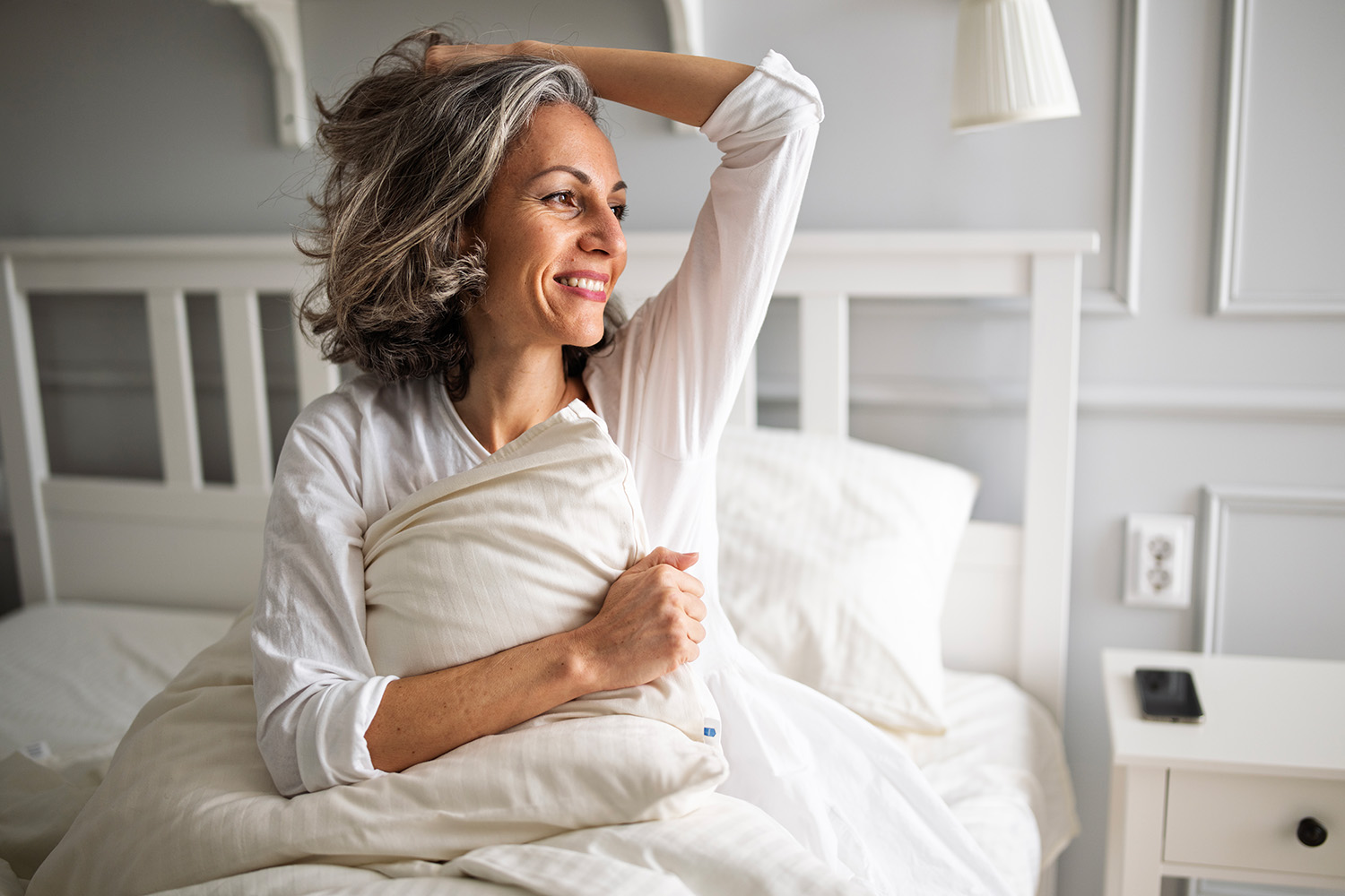 a woman in bed