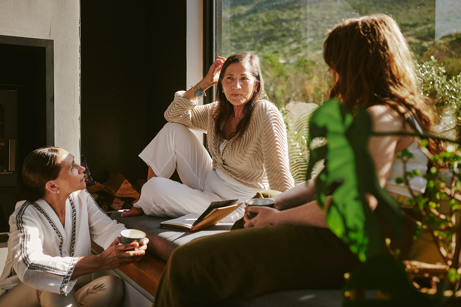 Three Women Talking and Relaxing Together